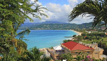 Panorama of beautiful Grand Anse beach in Grenada.