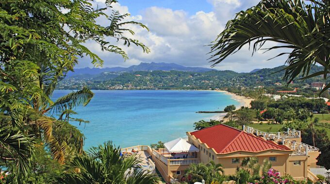 Panorama of beautiful Grand Anse beach in Grenada.