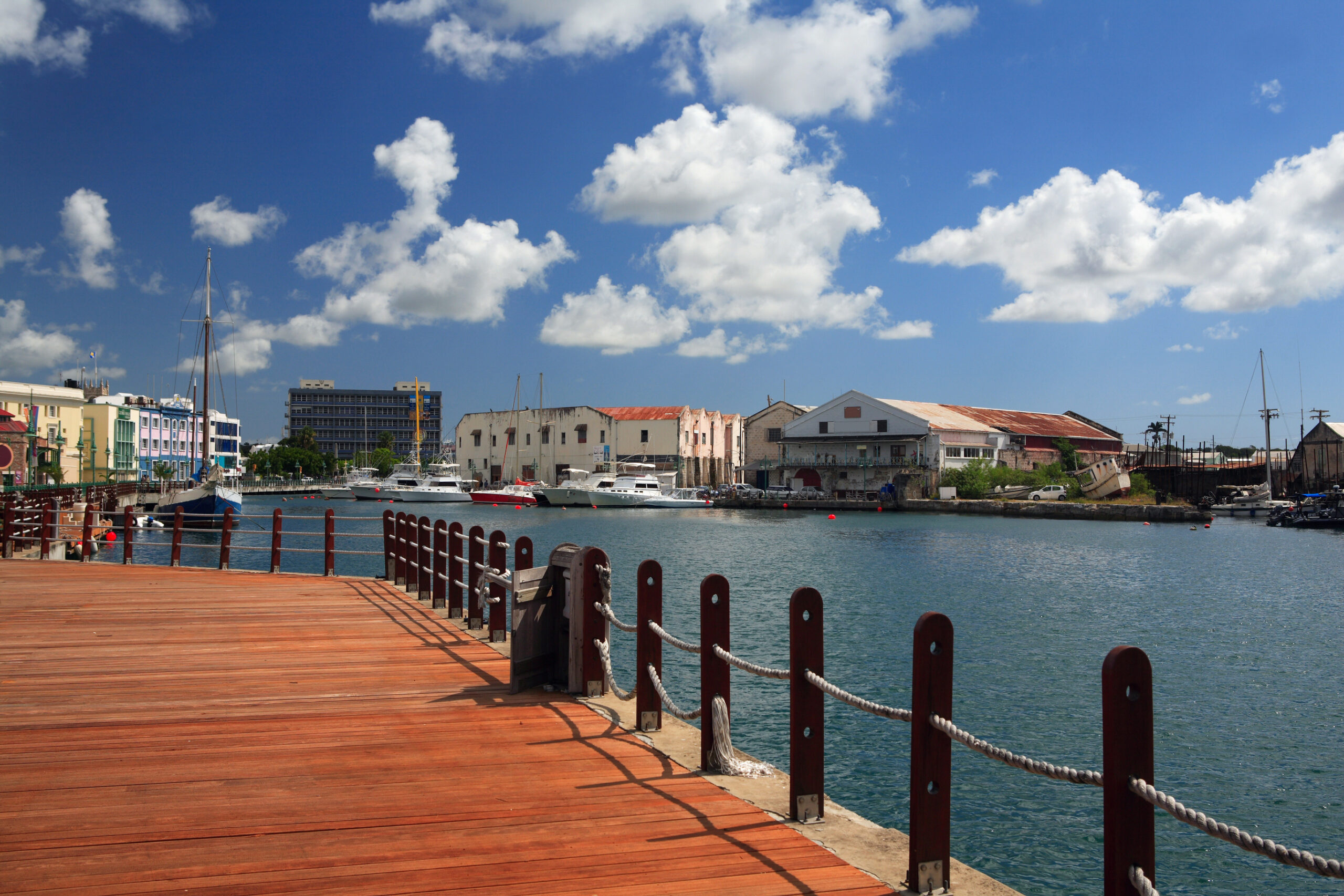 Barbados boardwalk-View on The wharf and marina of Bridgetown in Barbados.