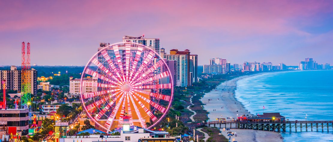 An oblique aerial view of Myrtle Beach, South Carolina.