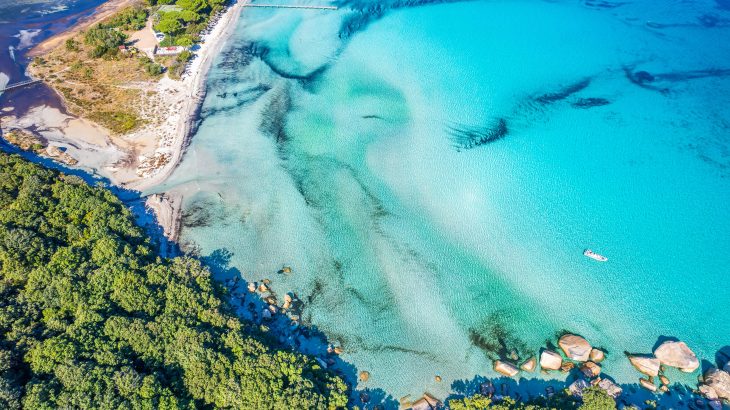 Aerial view with Santa Giulia beach, Corsica, France