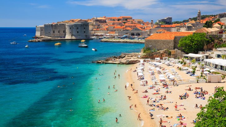 Dubrovnik, Croatia. Panoramic view of old town and the beach, Dubrovnik Croatia