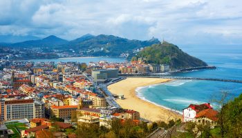 San Sebastian - Donostia city, Basque country, Spain, view of the Zurriola beach